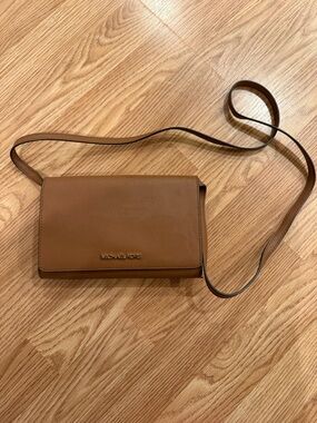 Michael Kors Cognac Leather Crossbody Bag with Gold Logo